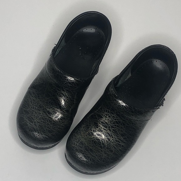 Dansko Black & Silver Patterned Clog Shoes - Picture 2 of 8